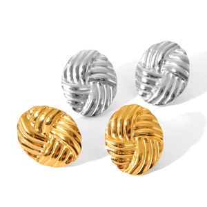 Oval woven textured earrings in gold and silver stainless steel with 18K plating