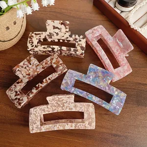 Large Rectangle Acetate Hair Claw Clip Hollow Marble Tortoise Shark Clip French Retro Elegant Styling For Women