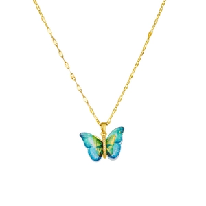 Elegant gold butterfly necklace with teal gradient wings and sparkling pavé accents