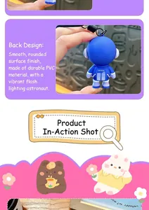 Detailed macro back view of the blue astronaut keychain showing smooth PVC texture and lanyard