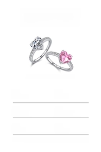 Detail view of 925 sterling silver heart rings with white and pink cubic zirconia stones