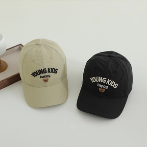 Kids quick-dry baseball caps with bear embroidery in khaki and black color options