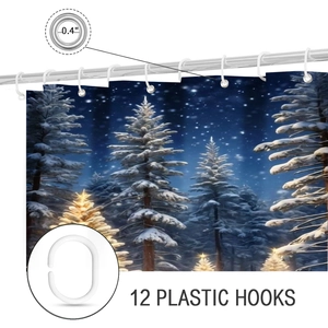 Detail showing metal grommets and 12 plastic hooks for Christmas flower shower curtain