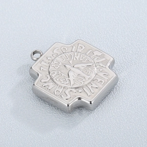 Stainless Steel Cross Pendant Holy Spirit Dove Latin Inscription Religious Charm For DIY Jewelry Making Punk Hip Hop Style