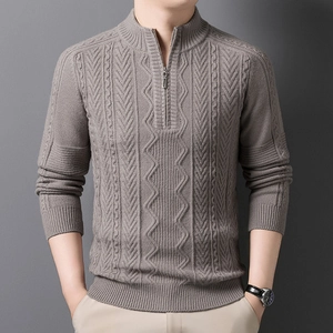 Men Half Zip Sweater Cable Knit Stand Collar Warm Long Sleeve Casual Business Slim Fit Pullover Knitwear