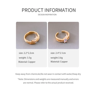 Macro detail of French retro oval zircon rings with copper material and dimensions