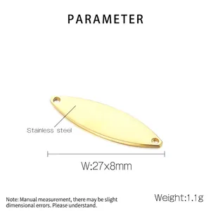 Paramètres de taille détaillés de breloques ovales en acier doré 27x8mm pour bijoux DIY