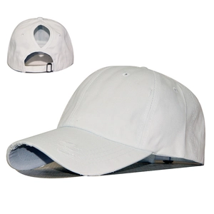 White cotton ponytail baseball cap with adjustable back buckle for women outdoor sports