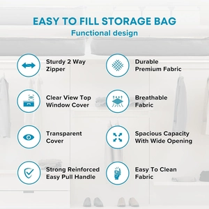 Features of non-woven storage bag with reinforced handles and clear window details