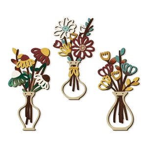 Juego de 3 decoraciones de pared vintage de madera con motivos florales botánicos