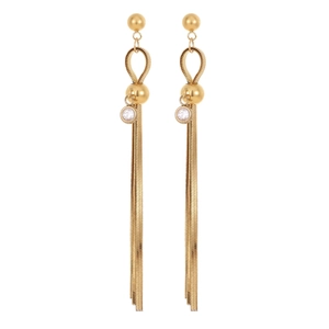 Fashionable gold tassel butterfly earrings with sparkling cubic zirconia and snake chain