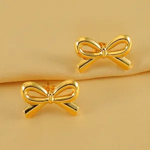 Elegant Bowknot Stud Earrings For Women Sweet 18K Gold Plated Stainless Steel Jewelry Fashion Ins Style Accessories