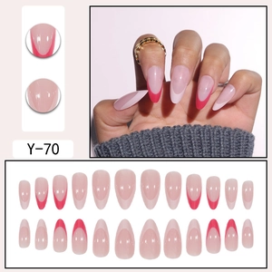 French tip almond press-on nails with two-tone pink accents in 24-piece full set
