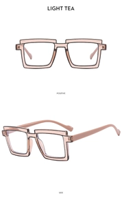 Detailed front and side views of light tea TR90 square anti-blue light glasses frames