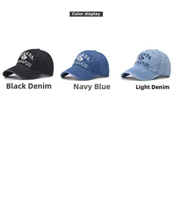 Trois couleurs de casquettes de baseball en denim délavé avec broderie Canada vintage