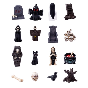 16pcs Halloween resin miniatures set with RIP tombstone ghost skull and cauldron figurines