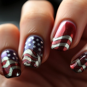 Unghie Finte Press On Giorno Dell'Indipendenza Bandiera Americana Stelle Strisce Corte Quadrate Lucide Decorazione Unghie