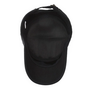 Men's vintage black washed denim cadet cap with adjustable bronze metal buckle