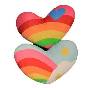 Rainbow striped heart-shaped plush pillows with cloud and star patterns for gifts