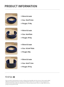 Tableau des tailles pour bracelets en résine avec détails du matériau et dimensions
