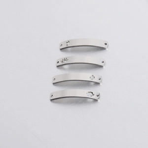 Polished stainless steel curved rectangular connectors with hollow animal and crown patterns