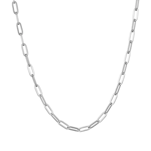 Polished silver stainless steel paperclip chain necklace with minimalist oval links