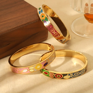 Bracelets ethniques en émail et acier inoxydable avec motifs spirales colorés dorés