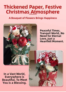 Detailed Christmas bouquet wrap featuring pine cones, roses, and festive ornaments