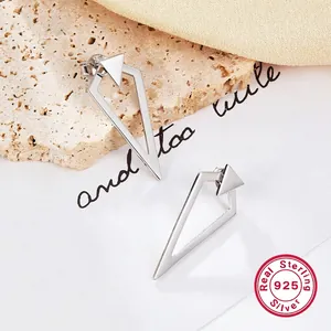 Minimalist S925 sterling silver triangle stud earrings with polished geometric finish