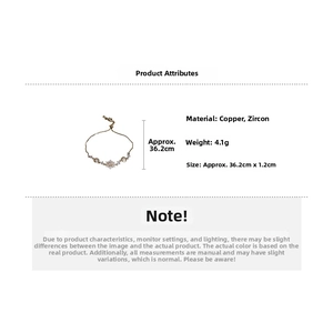 Detailed specs of snowflake pendant bracelet in copper and cubic zirconia with dimensions