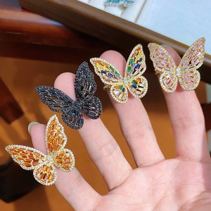 Adjustable copper butterfly rings with colorful cubic zirconia in multi-color options