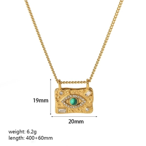 Detailed size specifications of gold Evil Eye square pendant necklace with dimensions