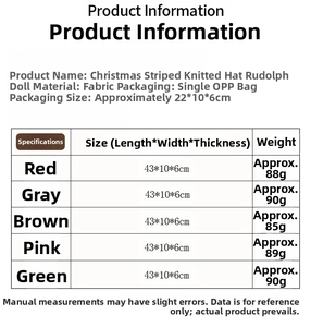 Detailed size and weight chart for knitted faceless Christmas gnome doll ornaments