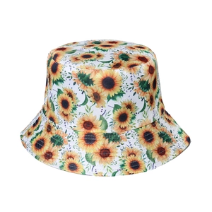 Chapeau de soleil en coton blanc avec imprimé tournesol jaune et large bord pour l'été