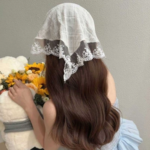 French style white lace triangle headscarf for women showing elegant back view and drape