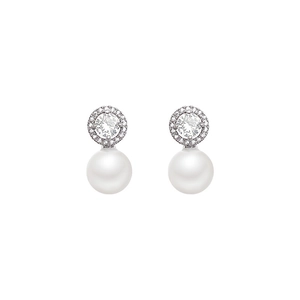 Boucles d'oreilles perles en argent avec pavé de zircons circulaires pour femmes