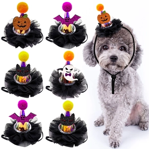 Pet Halloween Hat Glowing LED Light Up Adjustable Mesh Sequin Pumpkin Bat Ghost Cat Cosplay Party Headwear For Cats And Small Dogs