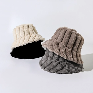 Chapeau Bob En Peluche À Rayures Verticales Fausse Fourrure Hiver Chaud Coupe-vent Casquette Décontractée Extérieur
