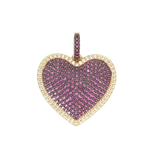 14k gold plated heart pendant necklace with pink and clear cubic zirconia stones