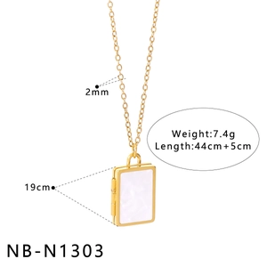 Detailed size specifications for 18K gold plated book locket necklace on white background