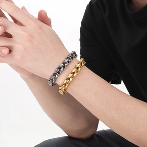 Bracciale punk da uomo in acciaio inossidabile martellato, catena intrecciata oro e argento