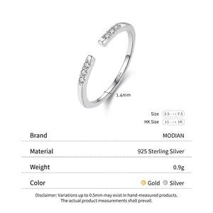 Minimalist 925 sterling silver open ring with sparkling pavé diamonds in gold and silver