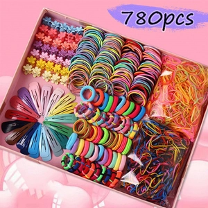 Ensemble d'Accessoires pour Cheveux pour Enfants Avec Élastiques Colorés Pinces à Fleurs et Barrettes BB Goutte d'Eau pour Filles Coiffure Arc-en-Ciel