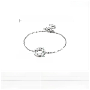 Detailed specs of stainless steel bracelet with roman numeral rhinestone pendant
