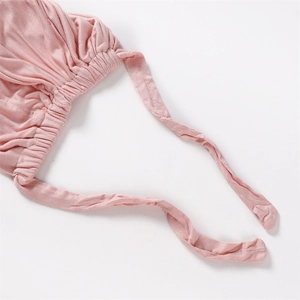 Pink modal stretch inner cap with pearl chiffon scarf featuring pleated ties