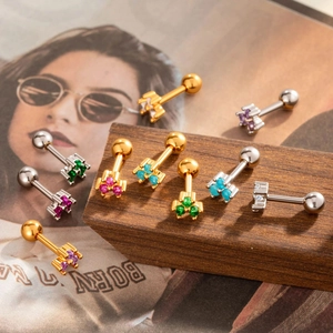 Colorful zircon stud earrings in gold and silver stainless steel for a trendy look