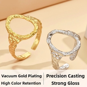 Detailed macro view of irregular gold and silver textured rings with vacuum plating