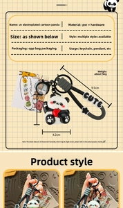 Detail showing 56g weight and 9.5cm size of the UV plated panda keychain charm