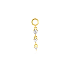 Detail of gold drop pendant with three vertical white zircons in a claw setting