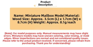 Detailed size and material specifications for this wooden miniature dollhouse mailbox model